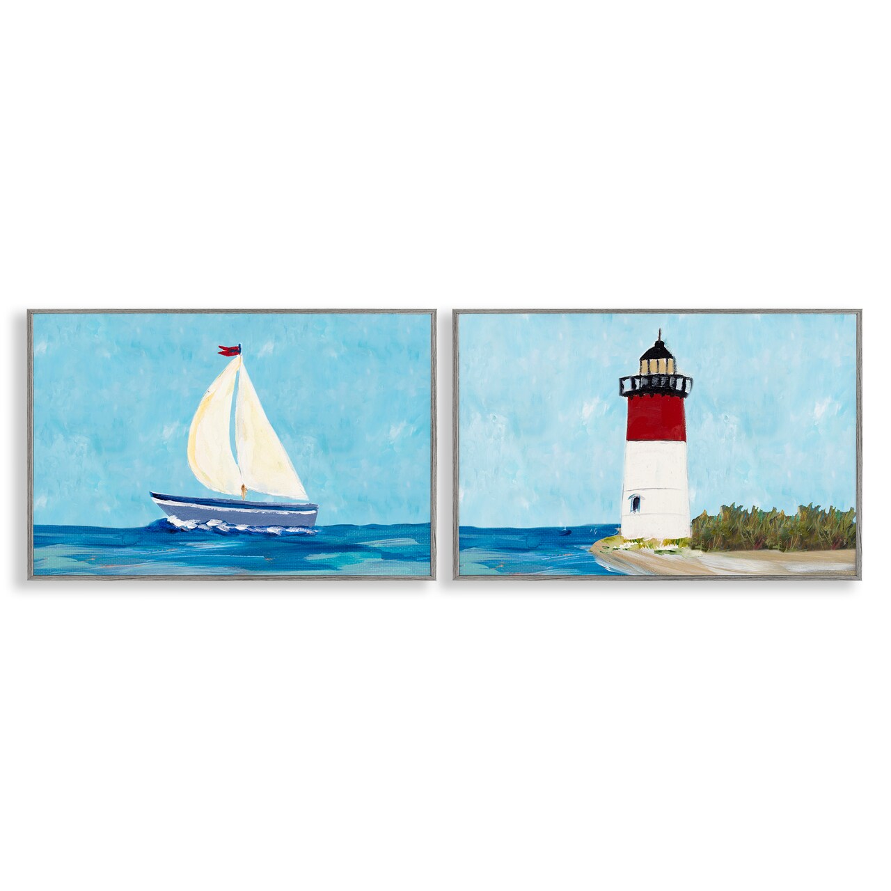 Stupell Industries Nautical Sail the Sea Lighthouse 2 pc Framed Giclee Wall Art Set Design by Julie Derice